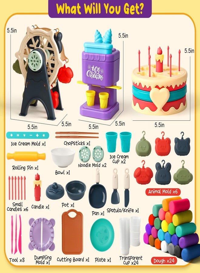 Golray 4 in 1 Playdough Sets for Kids Ages 4-8, 24 Colors Dough Accessories with Ice Cream/ Noodles/ Cake Makers, Kitchen Pretend Play Tools Kit, Birthday Gifts Toys for Toddlers Boys Girls 3 4 5 6 7 8 - Image 2